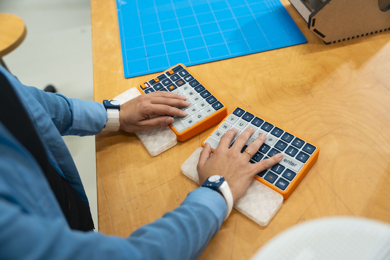 OnCue keyboard and wristbands in use